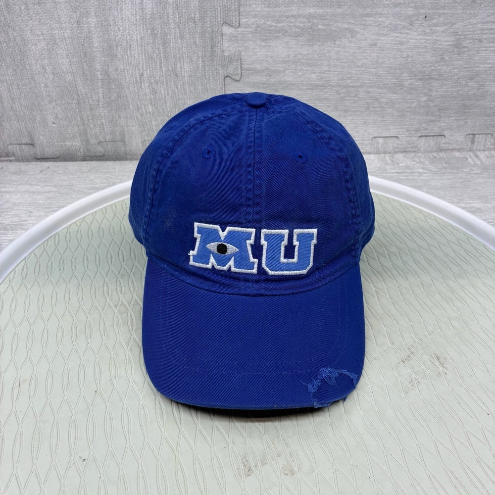 Disney Monsters University Hat Mens Blue Cotton Distressed MU Baseball Cap